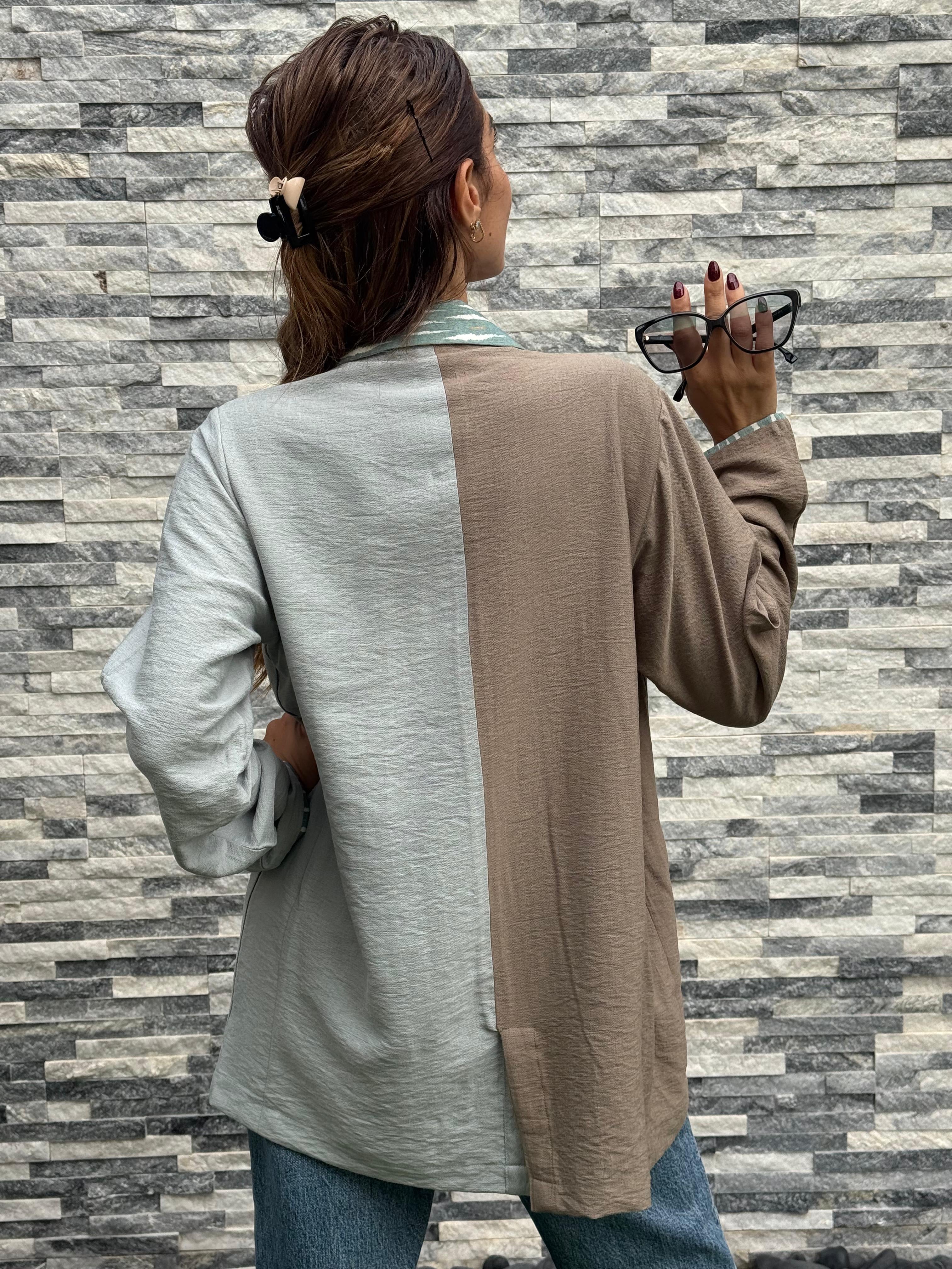 Two-Toned Printed Blazer