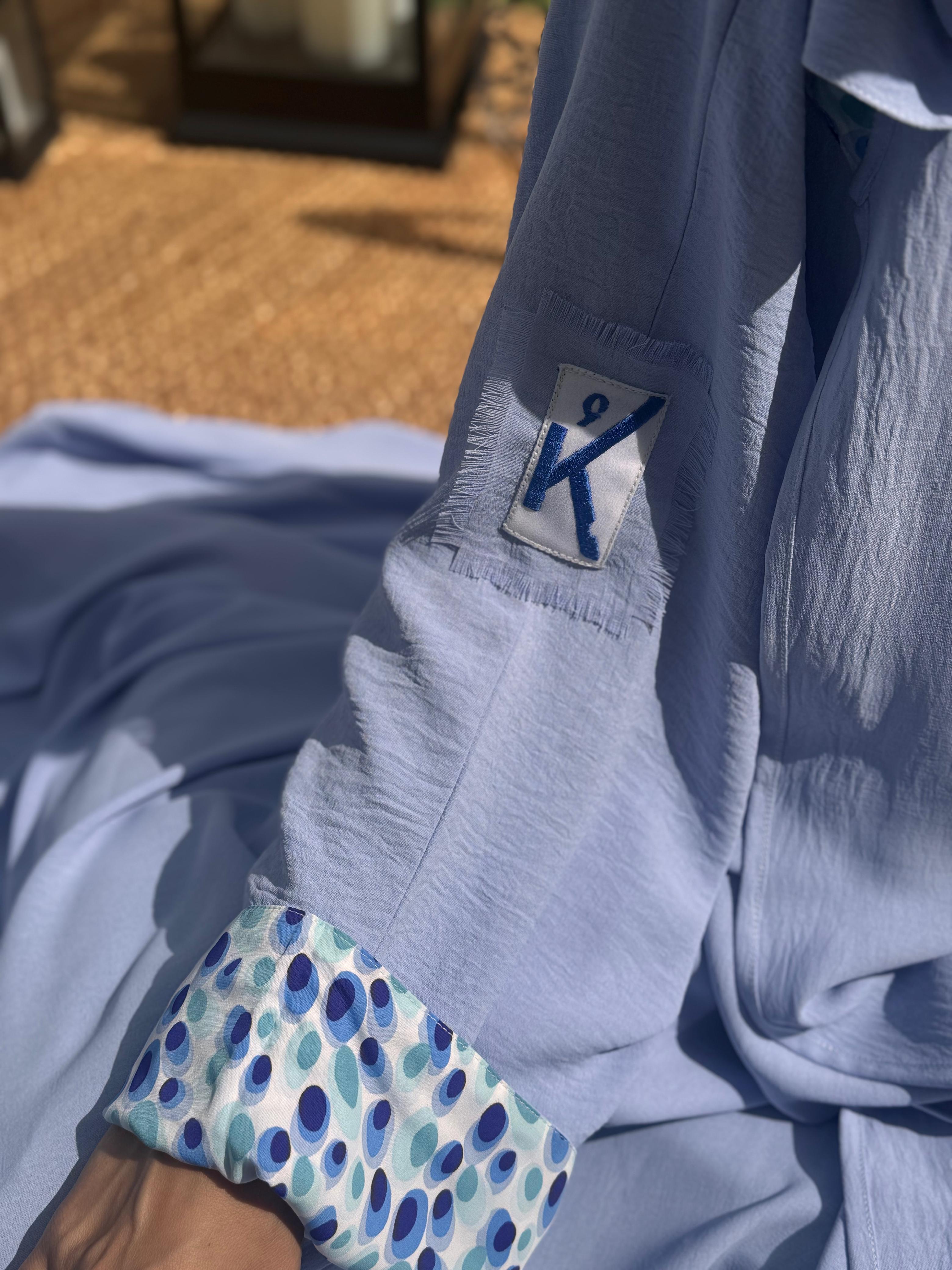 Powder Blue Crepe Silk Hooded Caftan