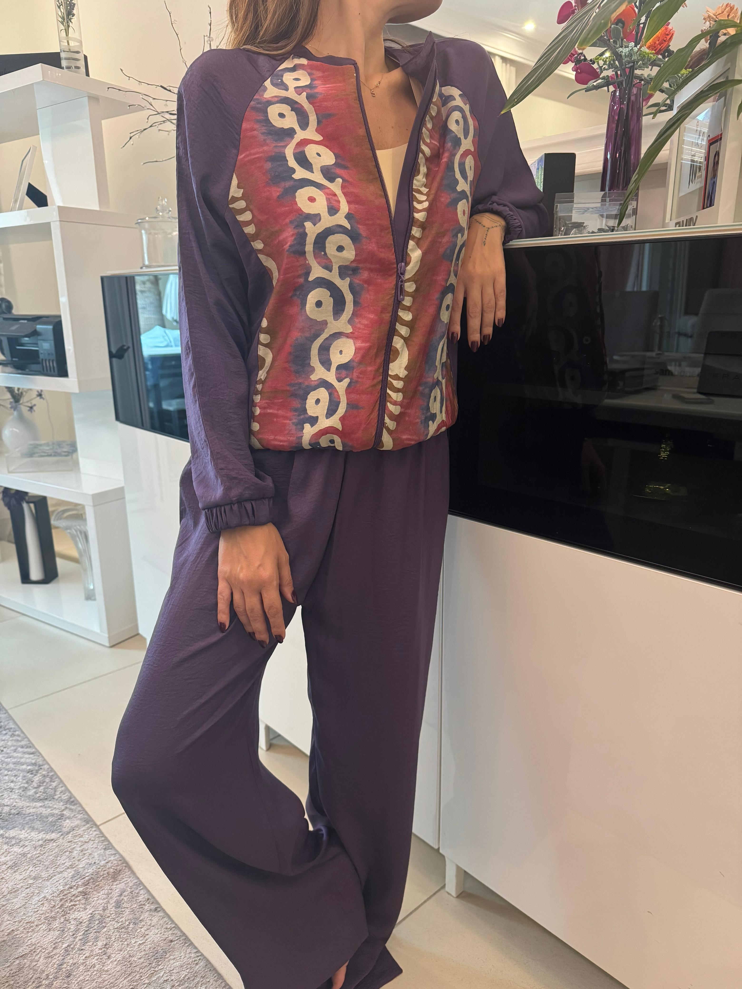 Purple Crepe Silk Bomber Set