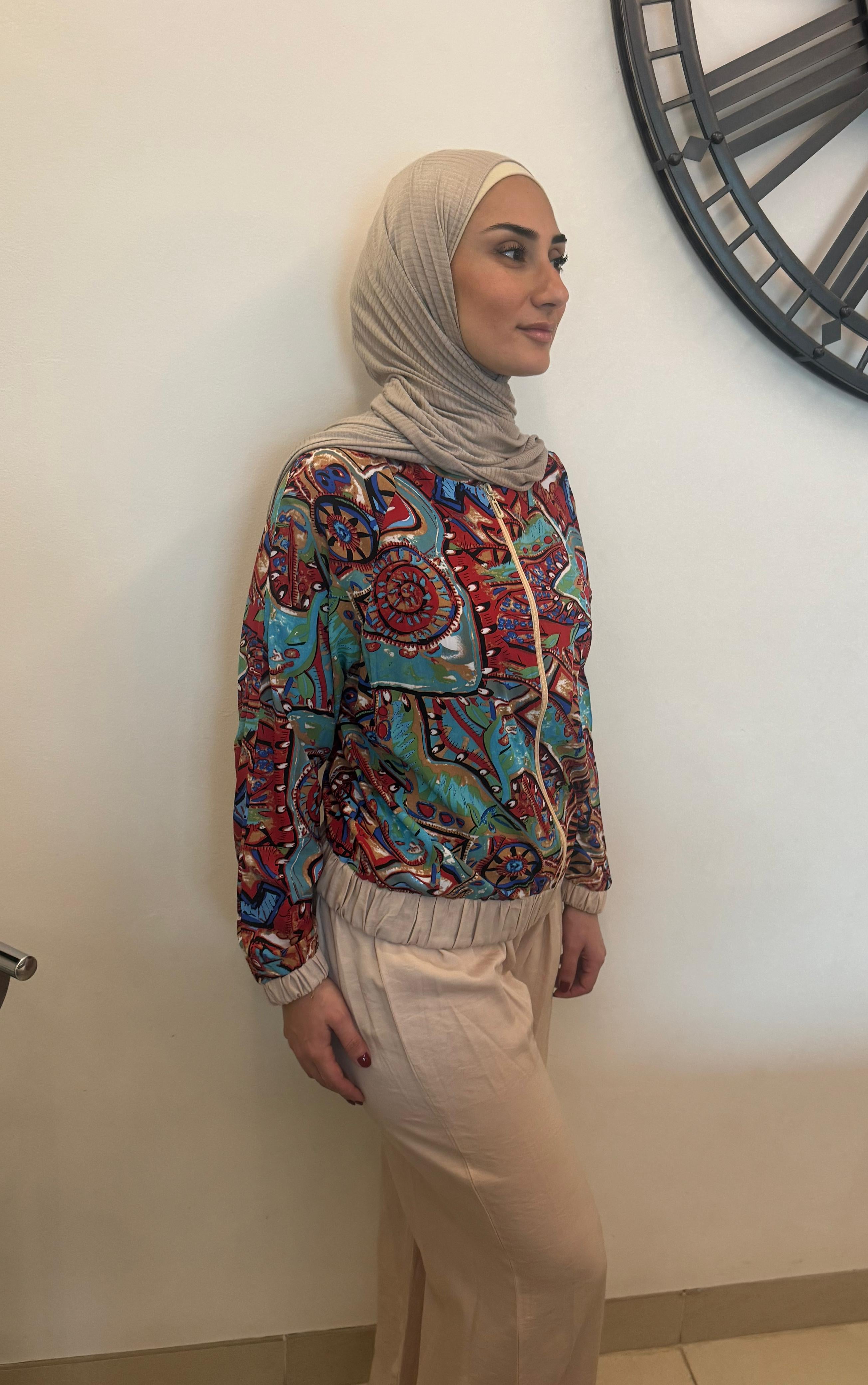 Printed Crepe Silk Bomber Set