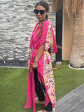 Fuchsia Linen & Chiffon Hooded Caftan