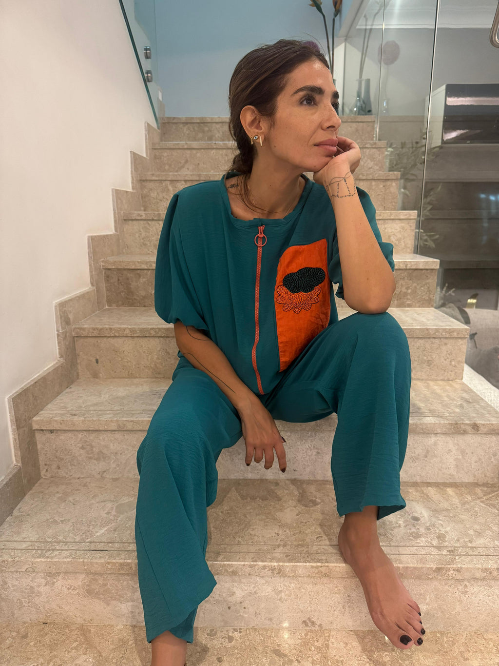 Teal Crepe Silk Set
