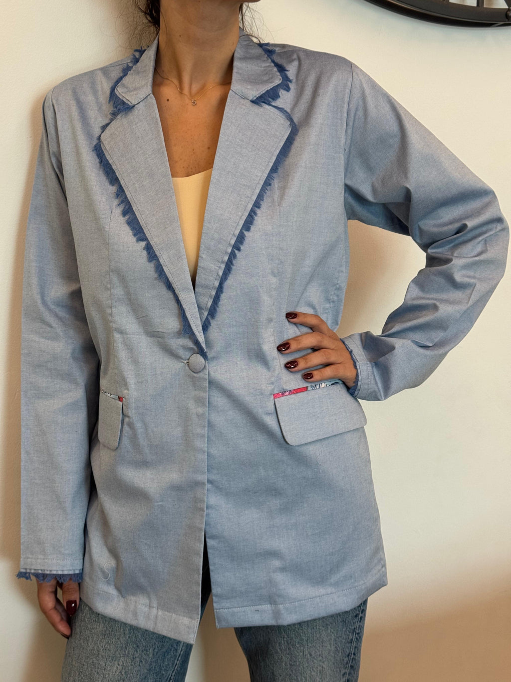 Denim Blazer – Floral Detail