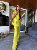 Platinum Yellow Crepe Silk Gilet Set