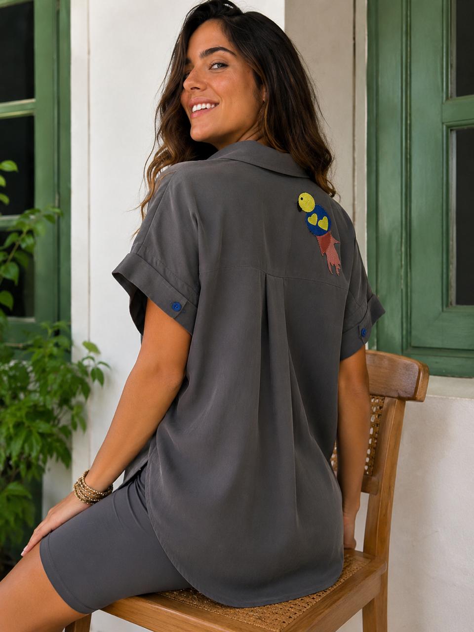 Charcoal grey silk shirt