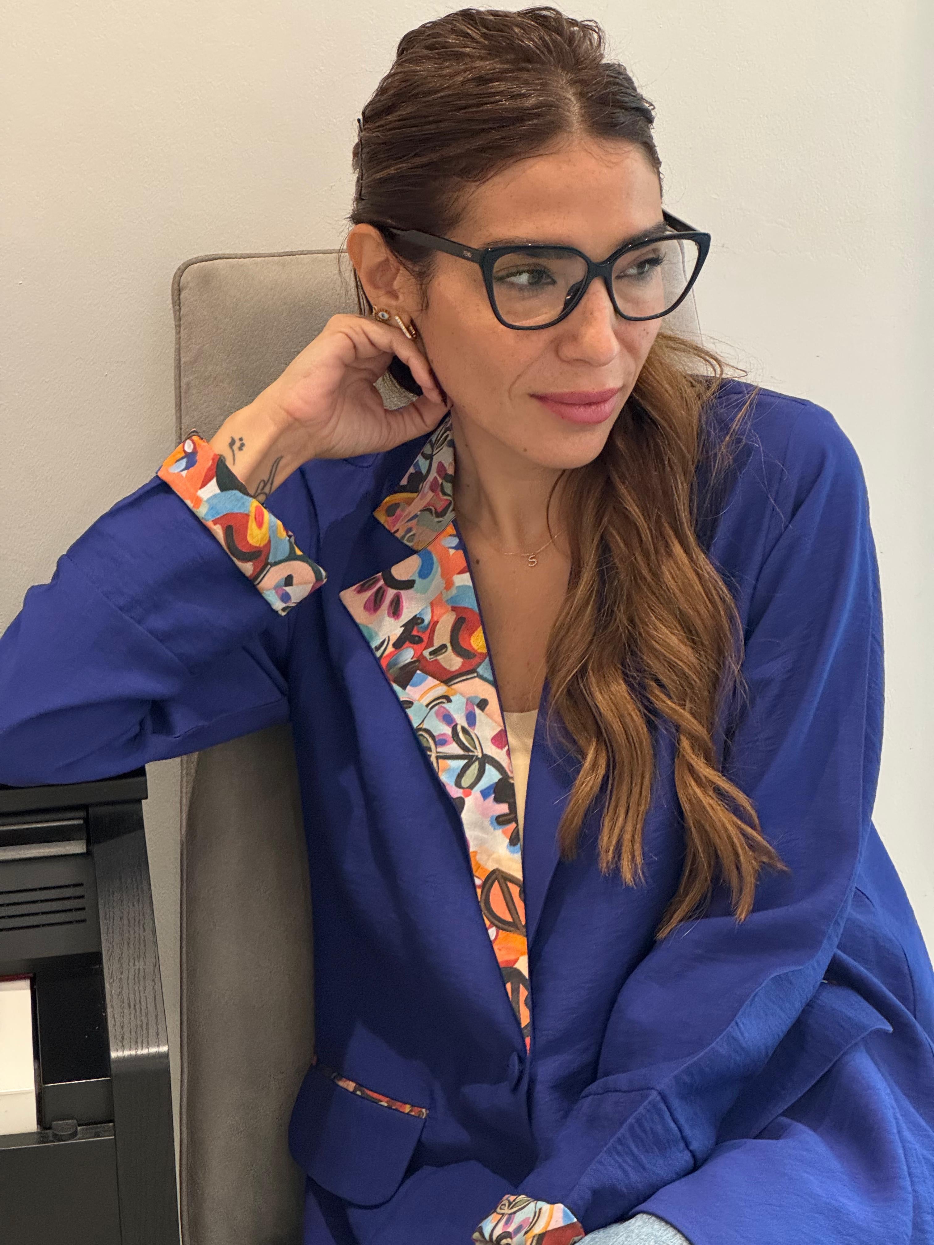 Royal Blue with Printed Details - Crepe Blazer