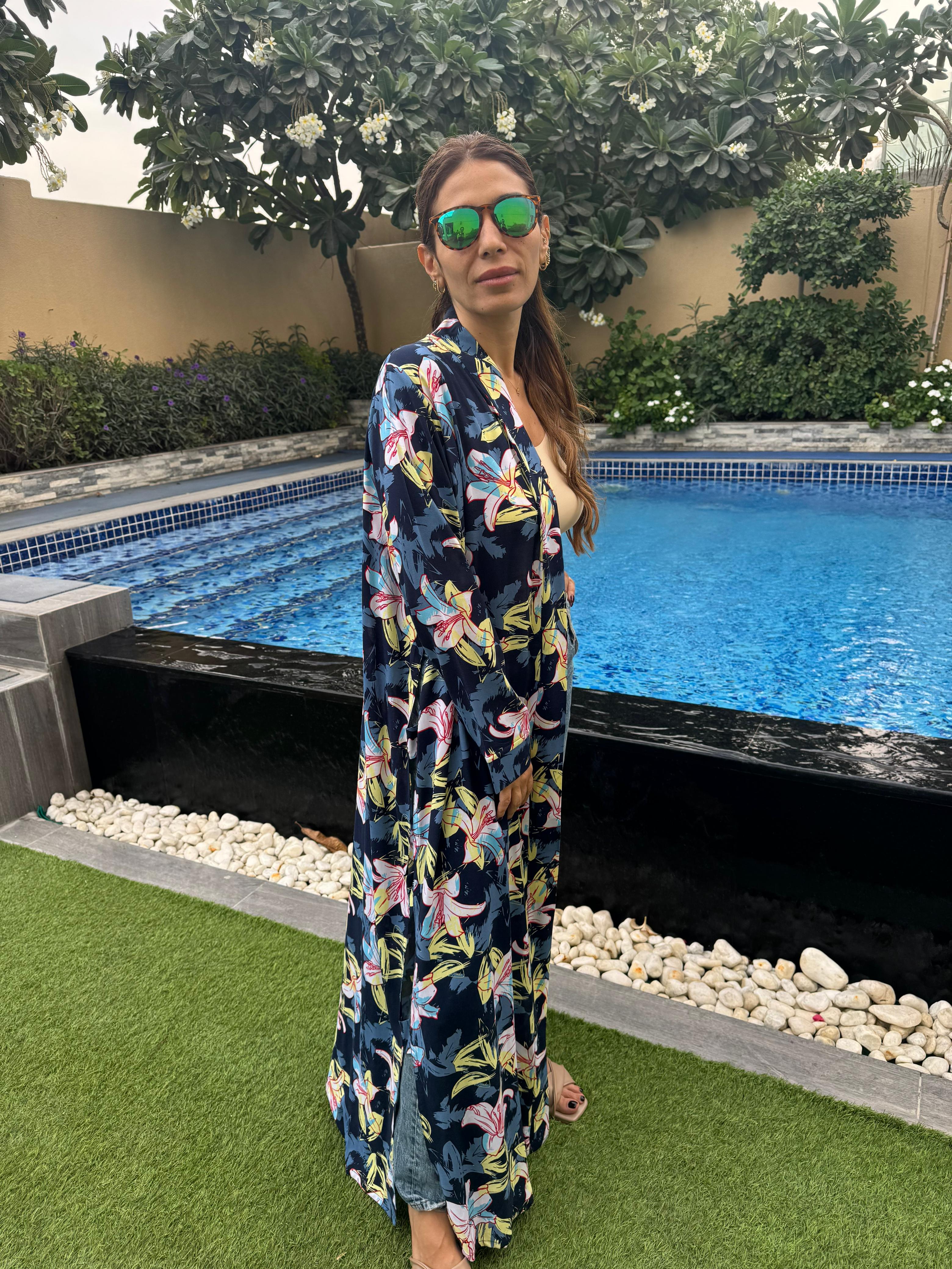 Navy Blue Floral Kimono