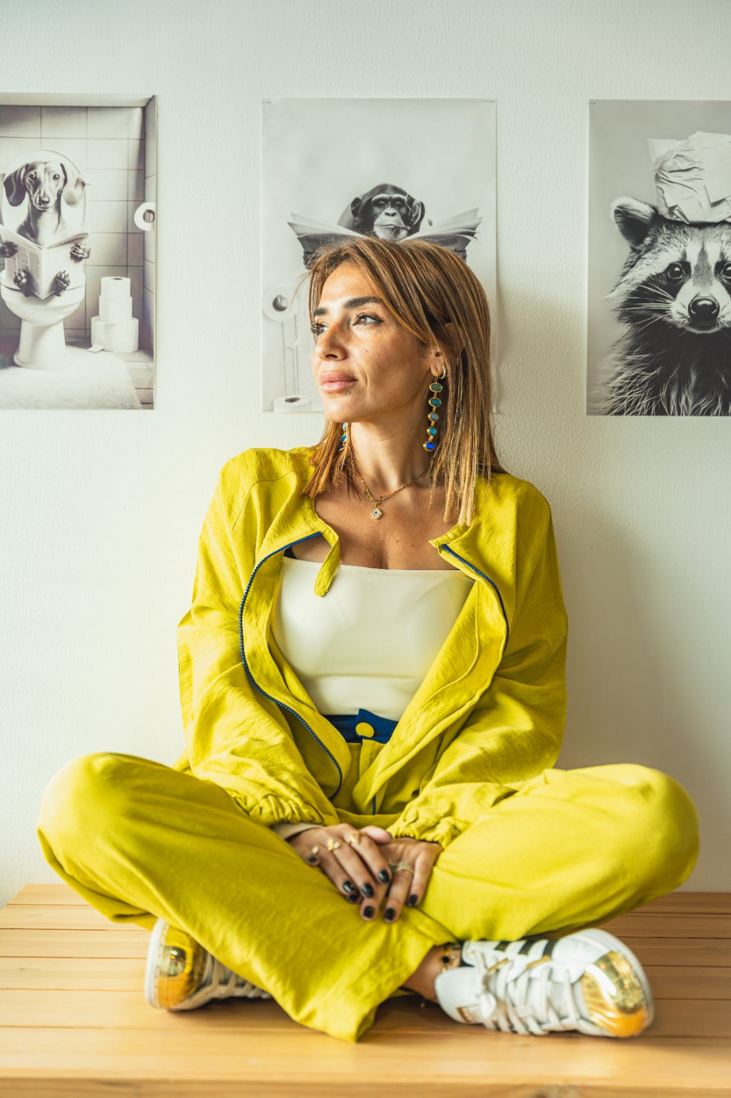 Platinum Yellow Crepe Silk Bomber Set