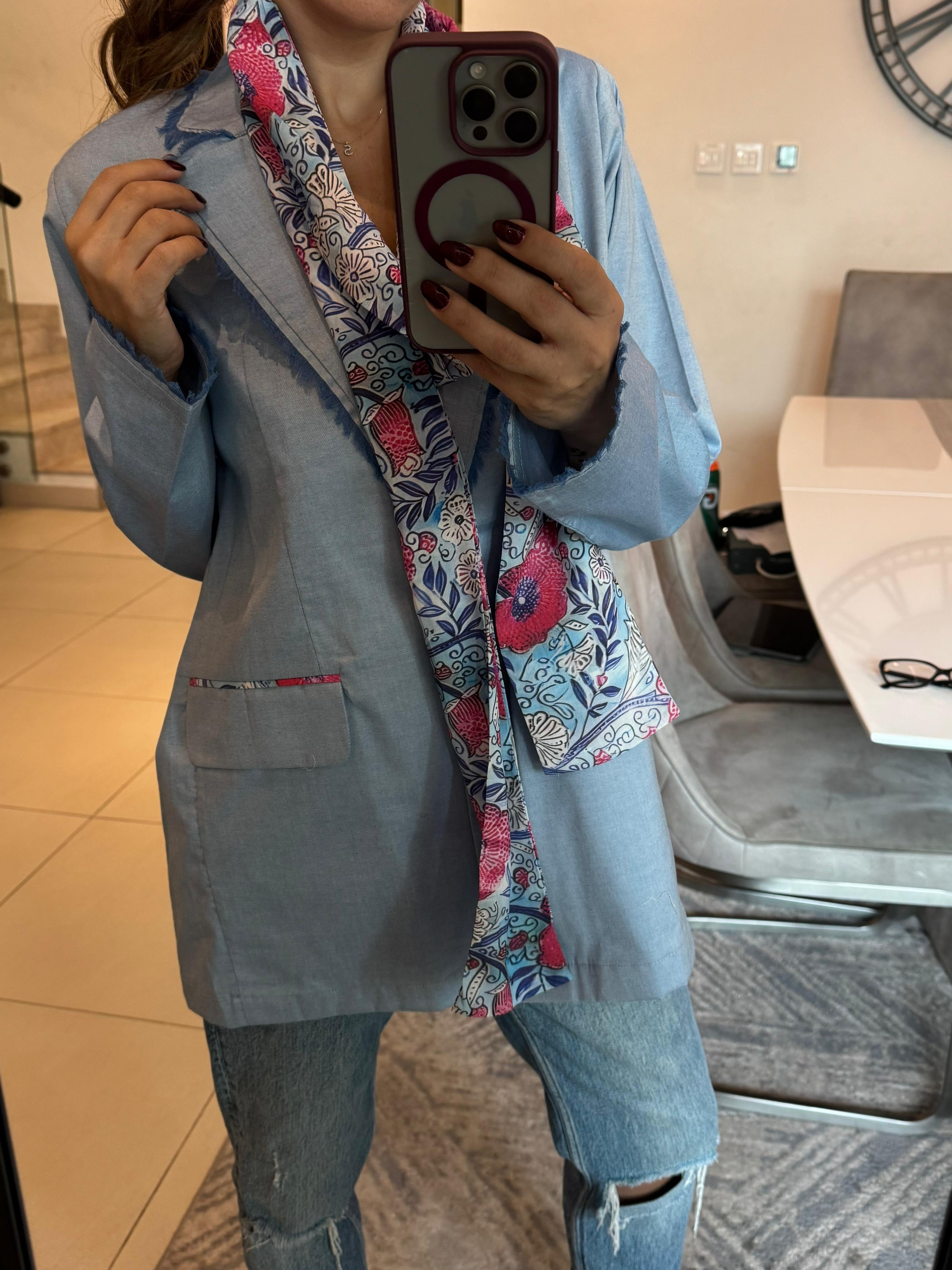 Denim Blazer – Floral Detail