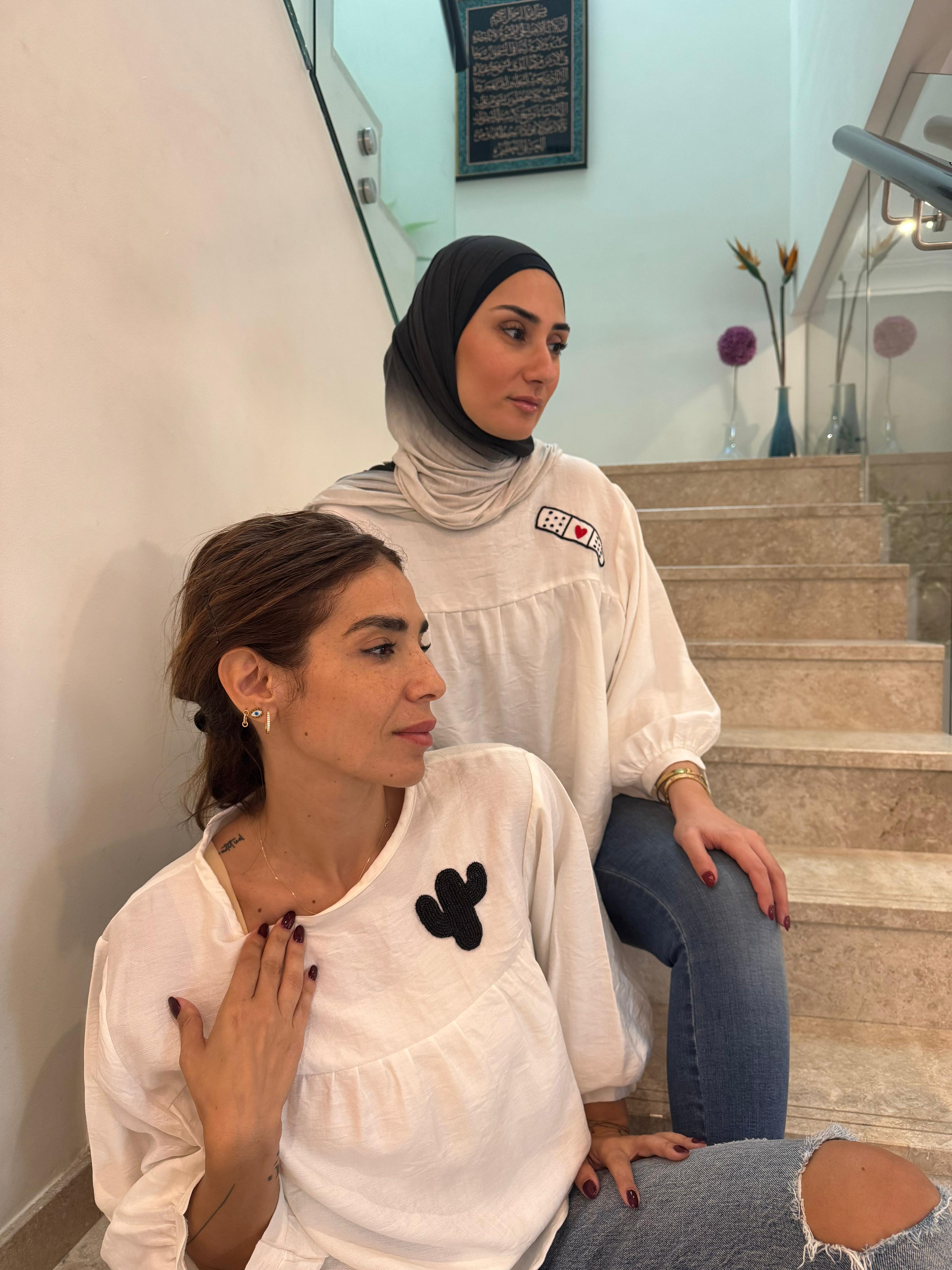 White Crepe Cactus Embroidered Top