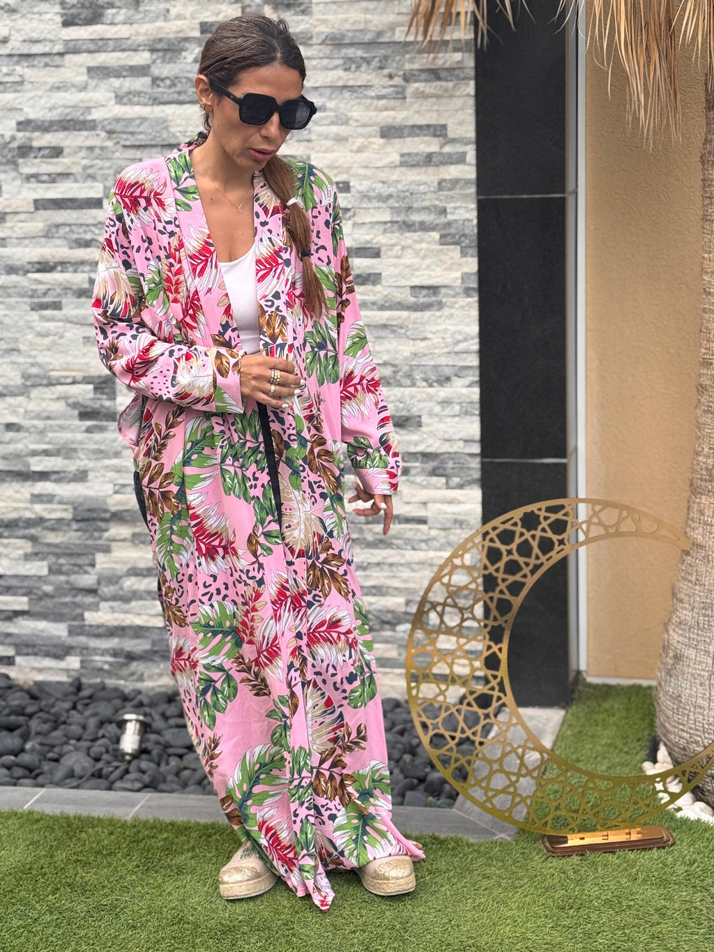 Pink Tropical Viscose Kimono