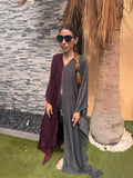 Purple & Charcoal Pure Silk Asymmetric Caftan
