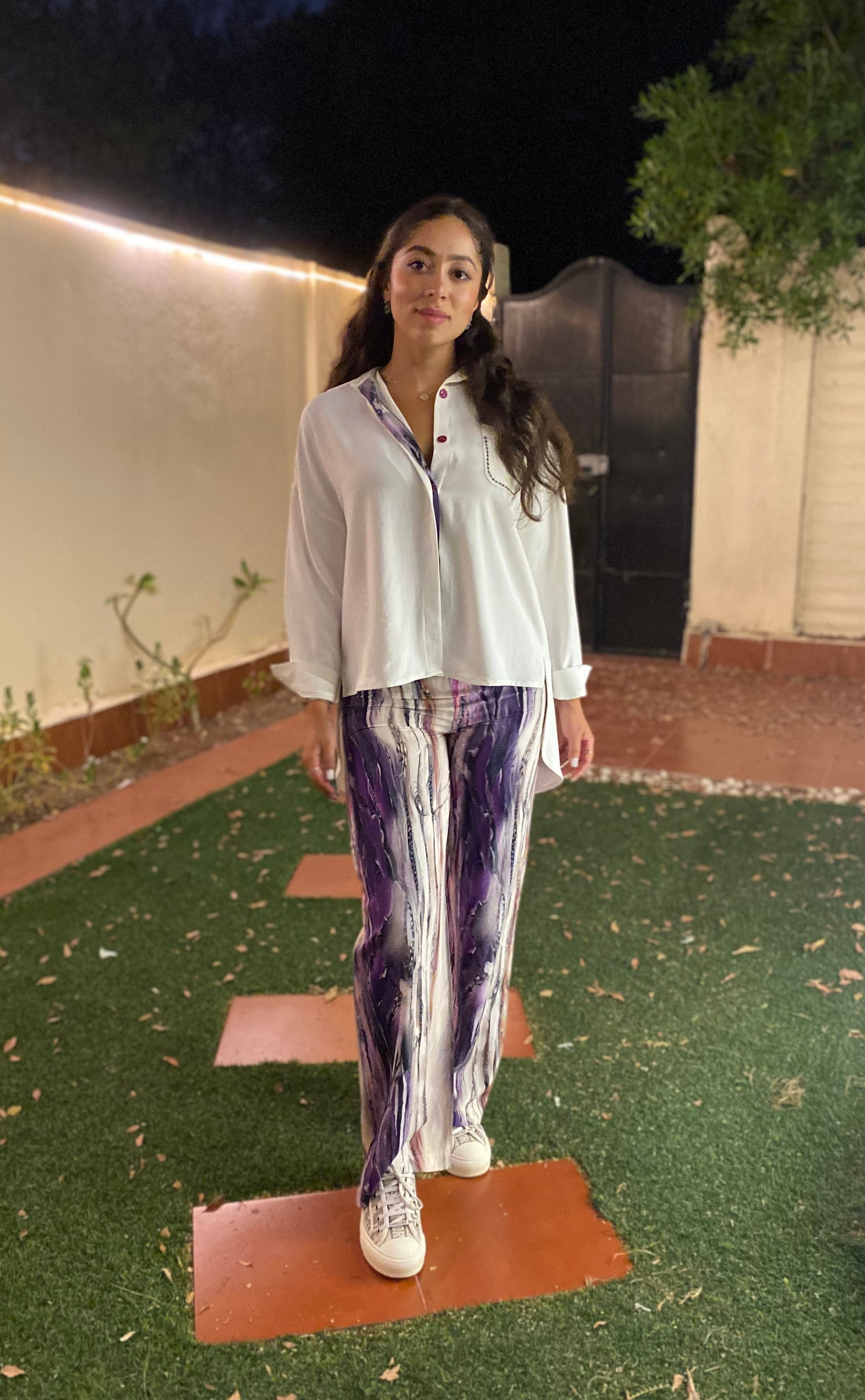 White & Purple Crepe Silk Set