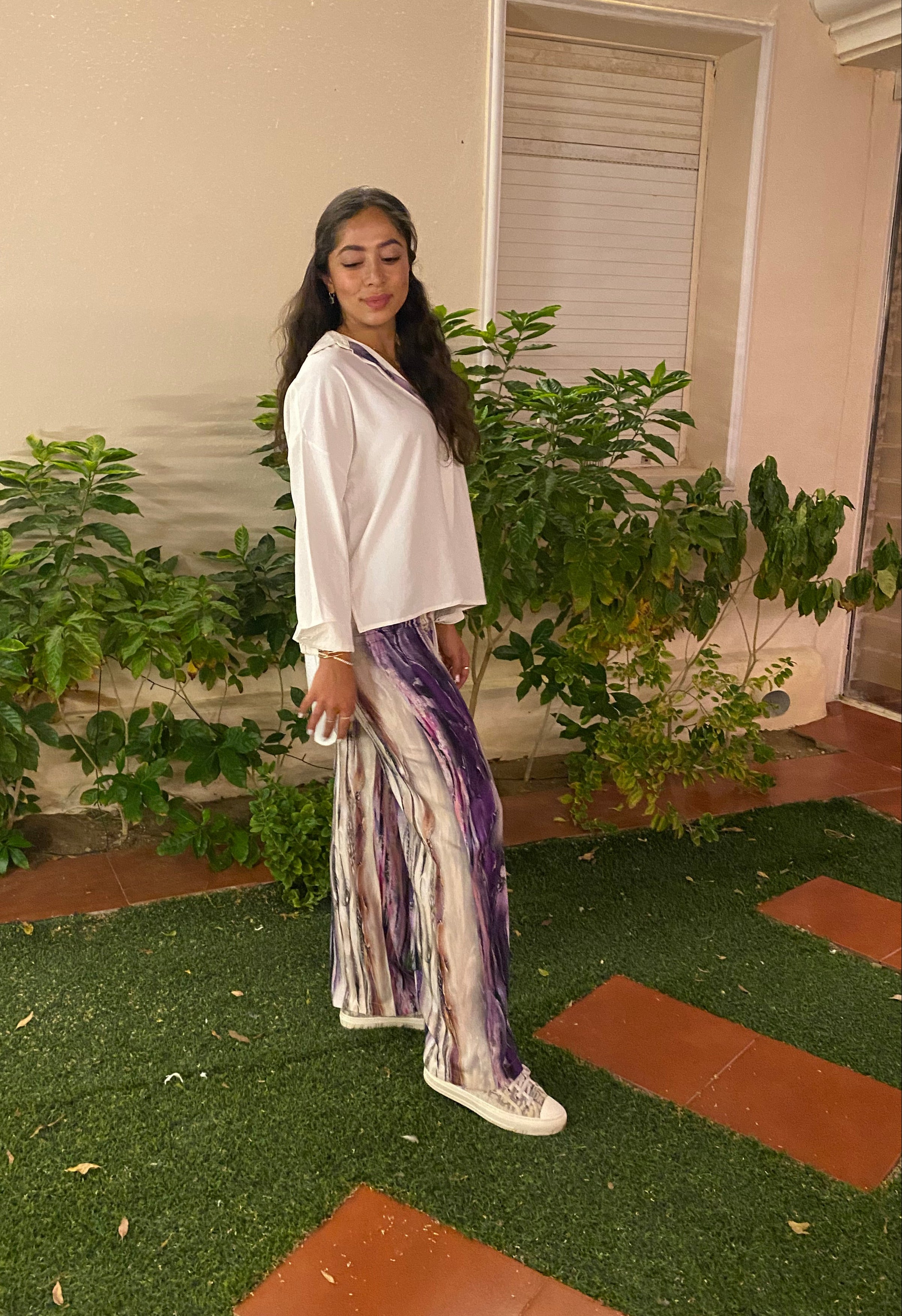 White & Purple Crepe Silk Set