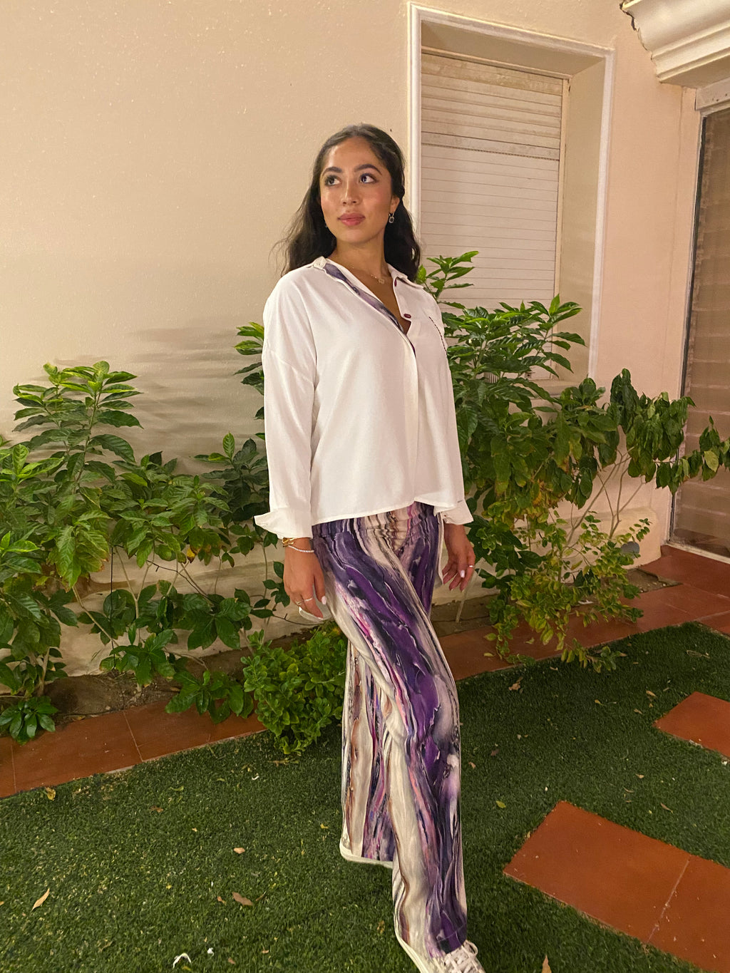 White & Purple Crepe Silk Set
