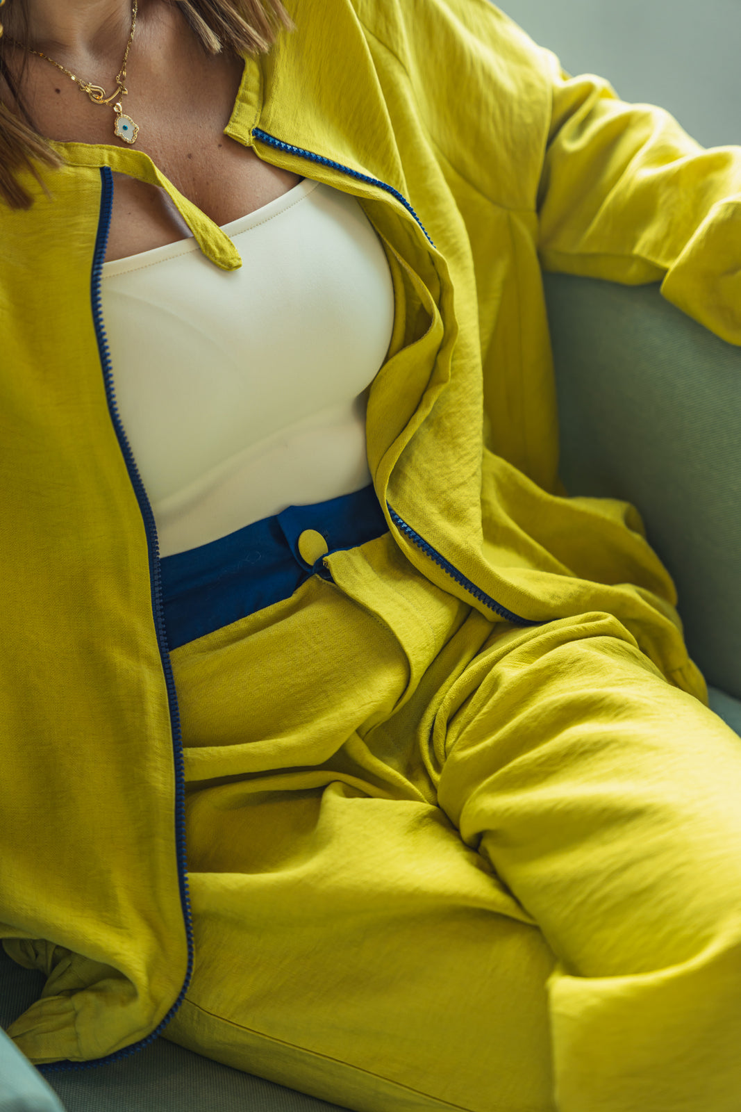 Platinum Yellow Crepe Silk Bomber Set