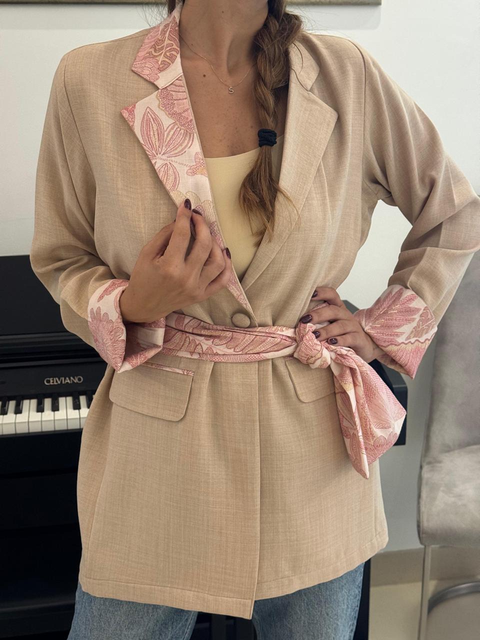Beige & Blush Crepe Blazer
