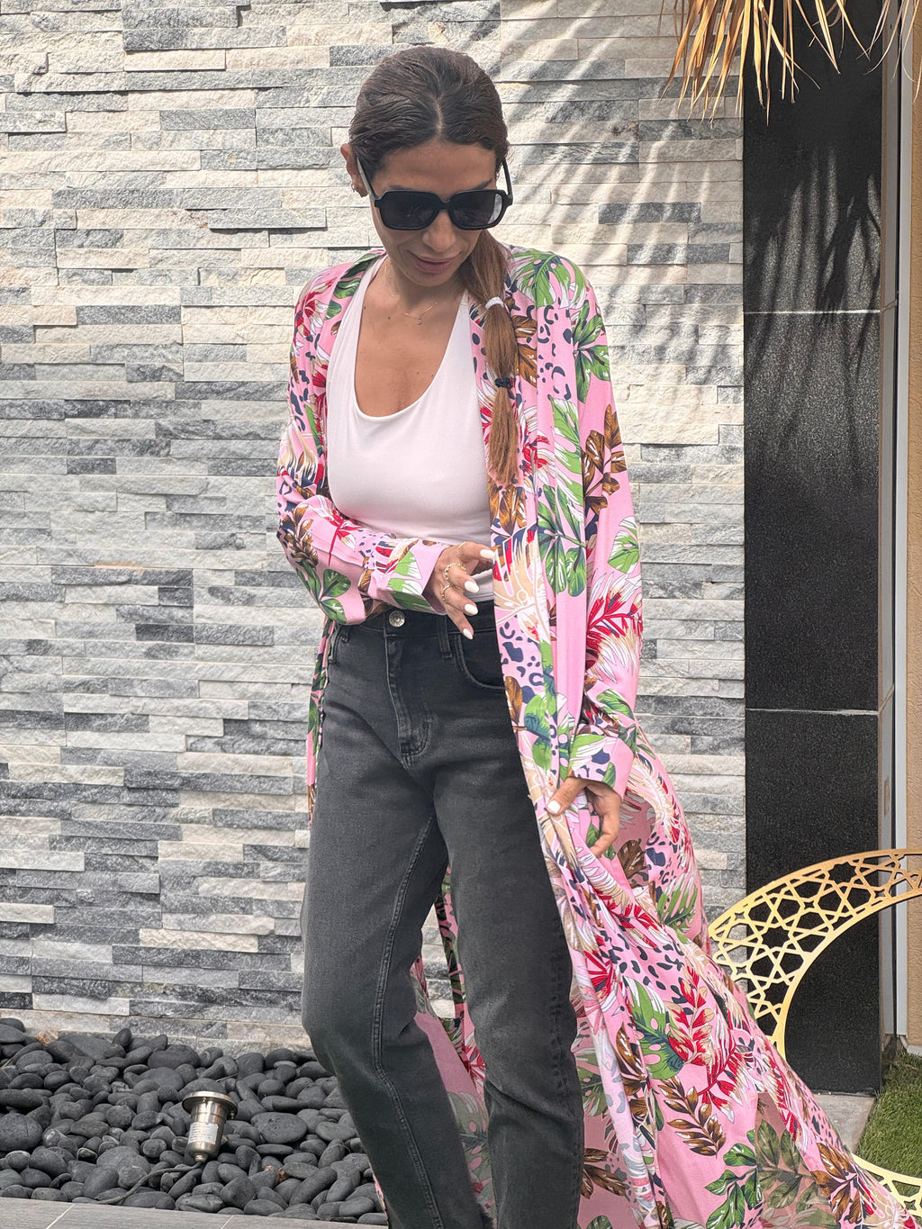 Pink Tropical Viscose Kimono