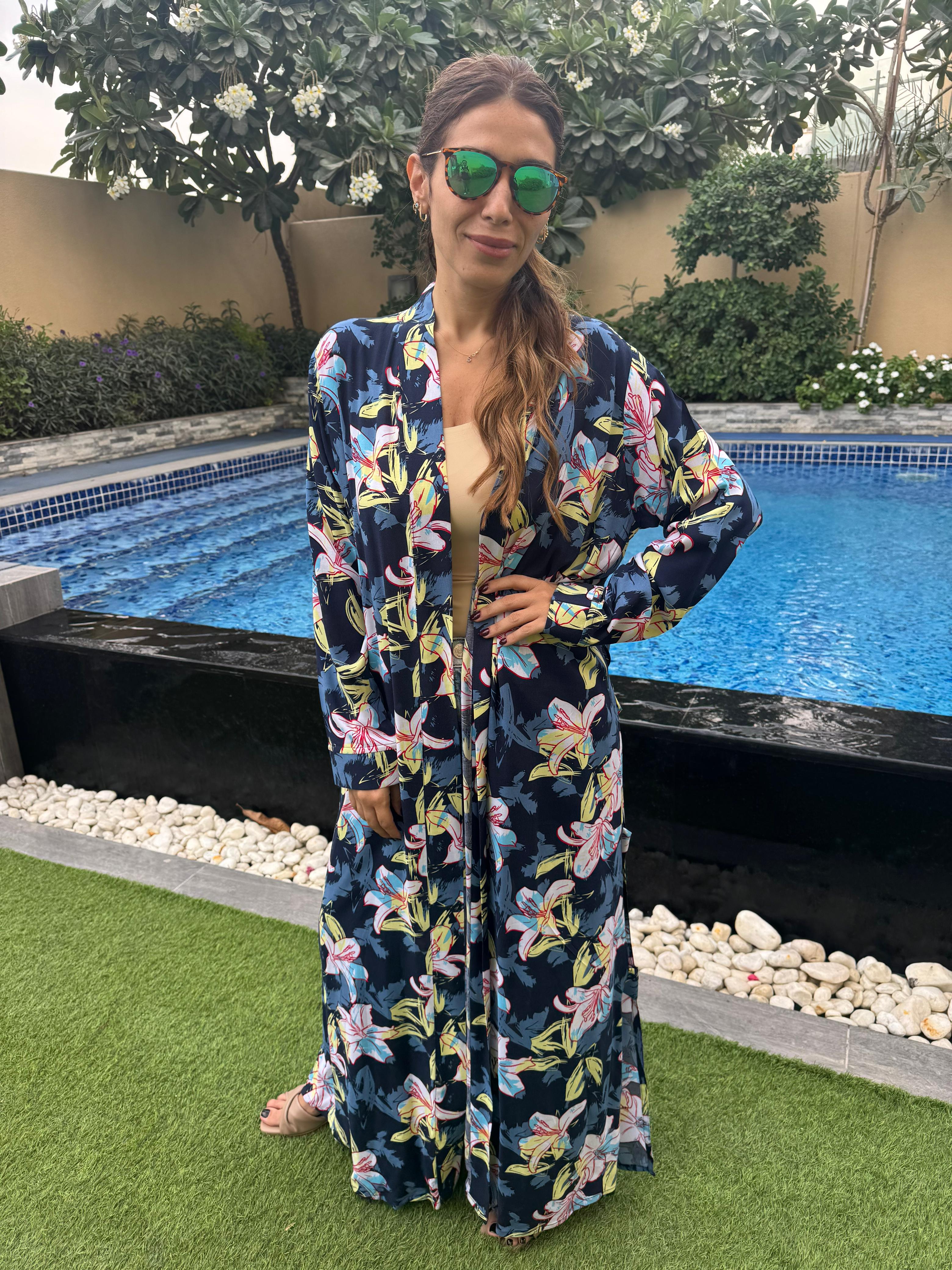 Navy Blue Floral Kimono