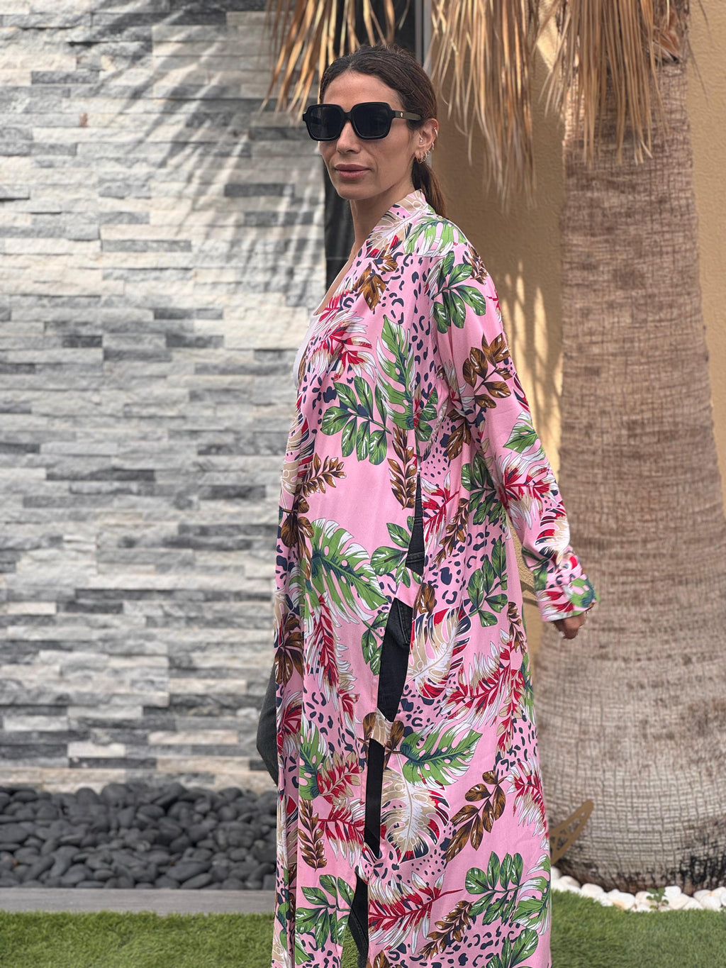 Pink Tropical Viscose Kimono