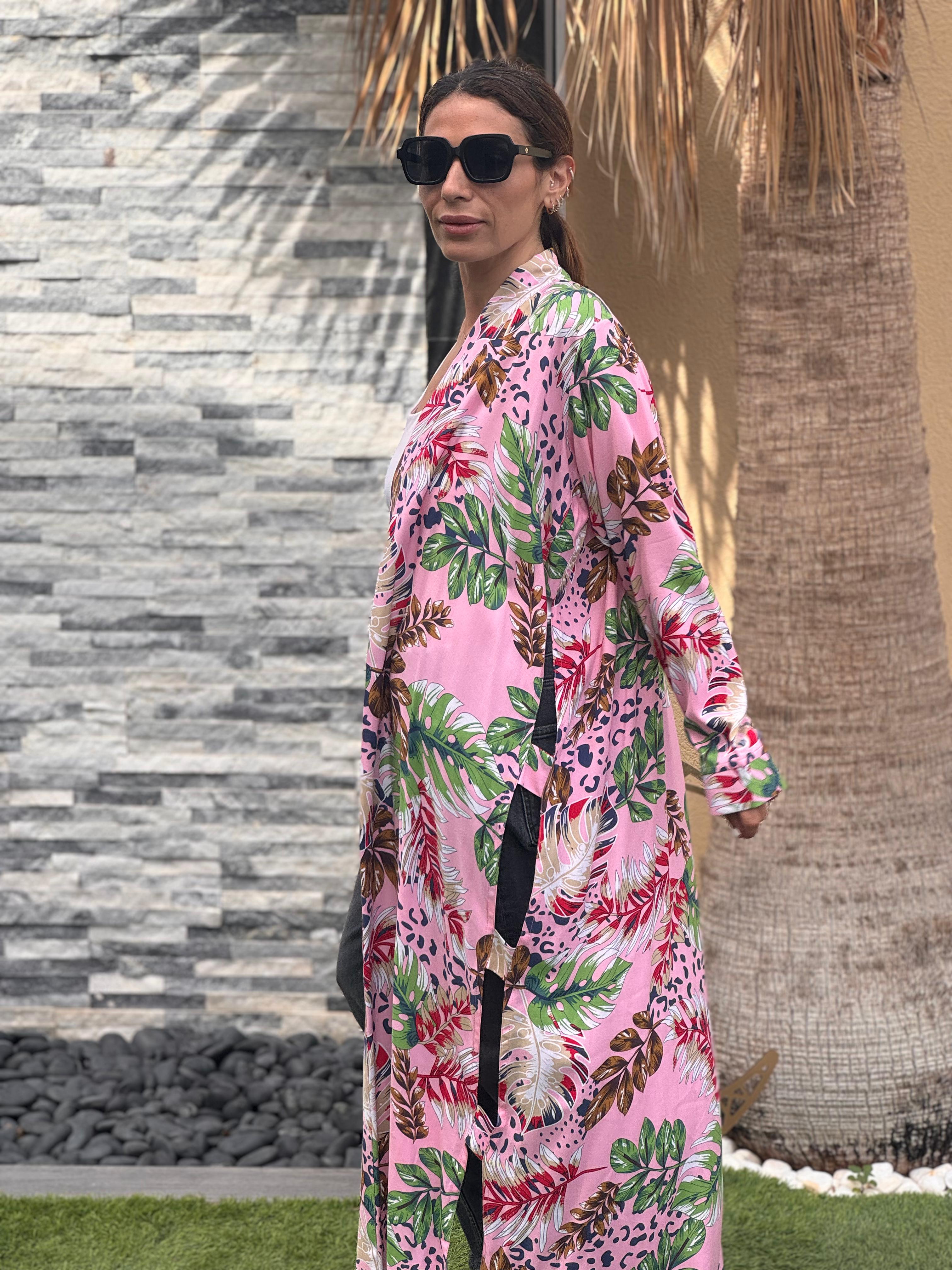 Pink Tropical Viscose Kimono