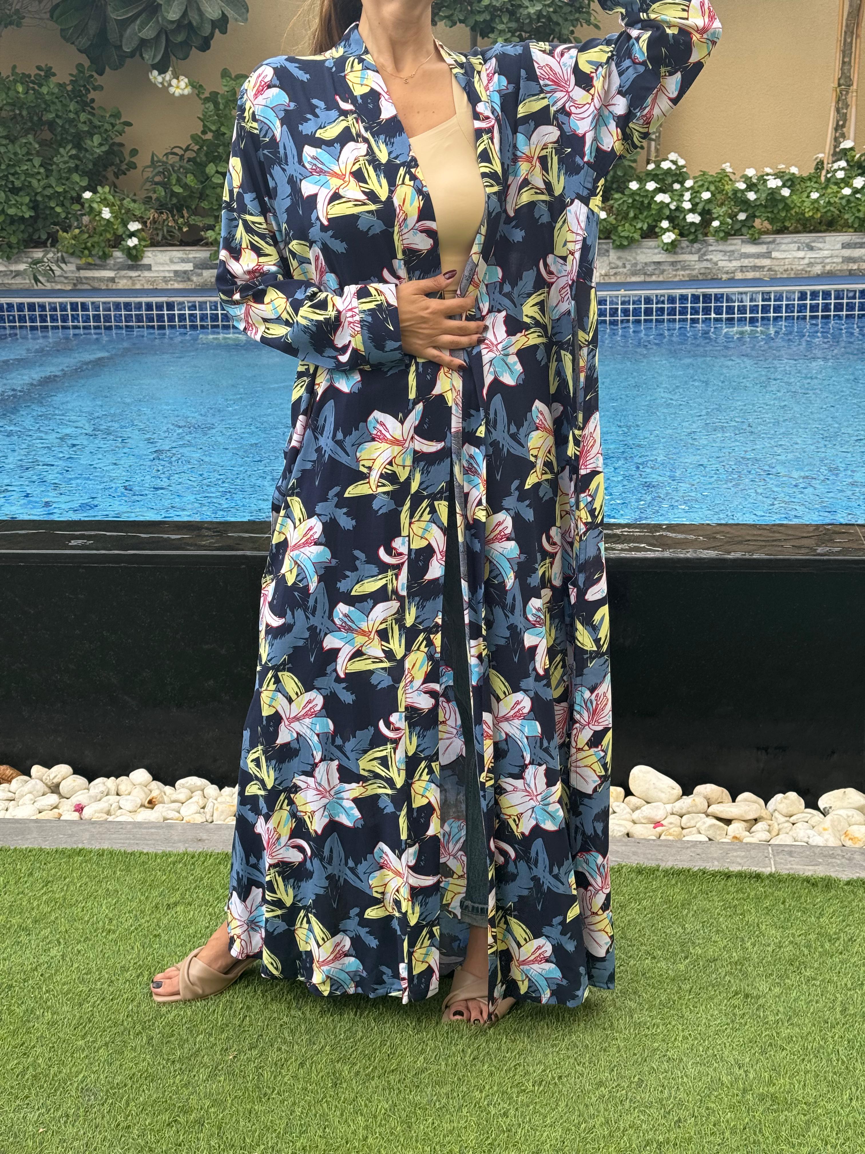 Navy Blue Floral Kimono