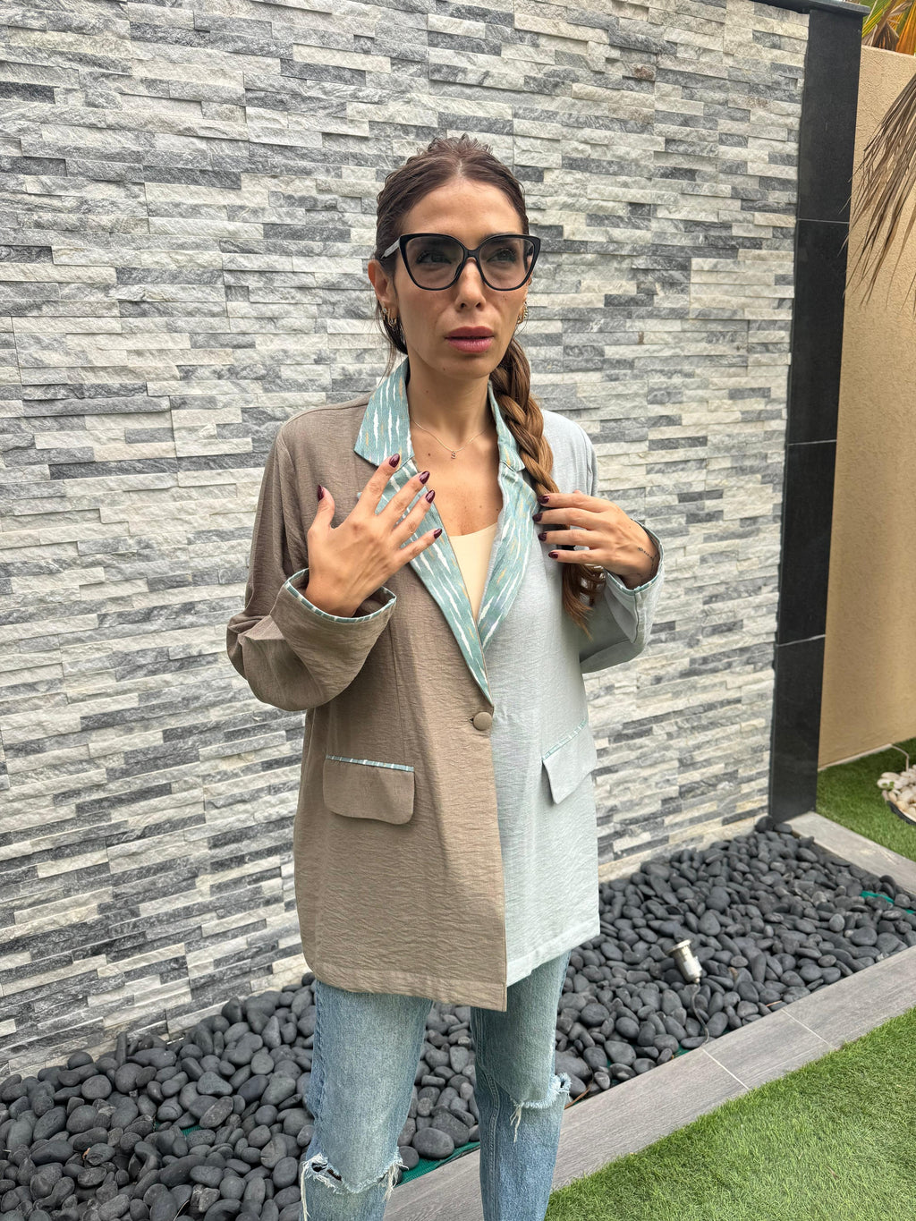 Two-Toned Printed Blazer