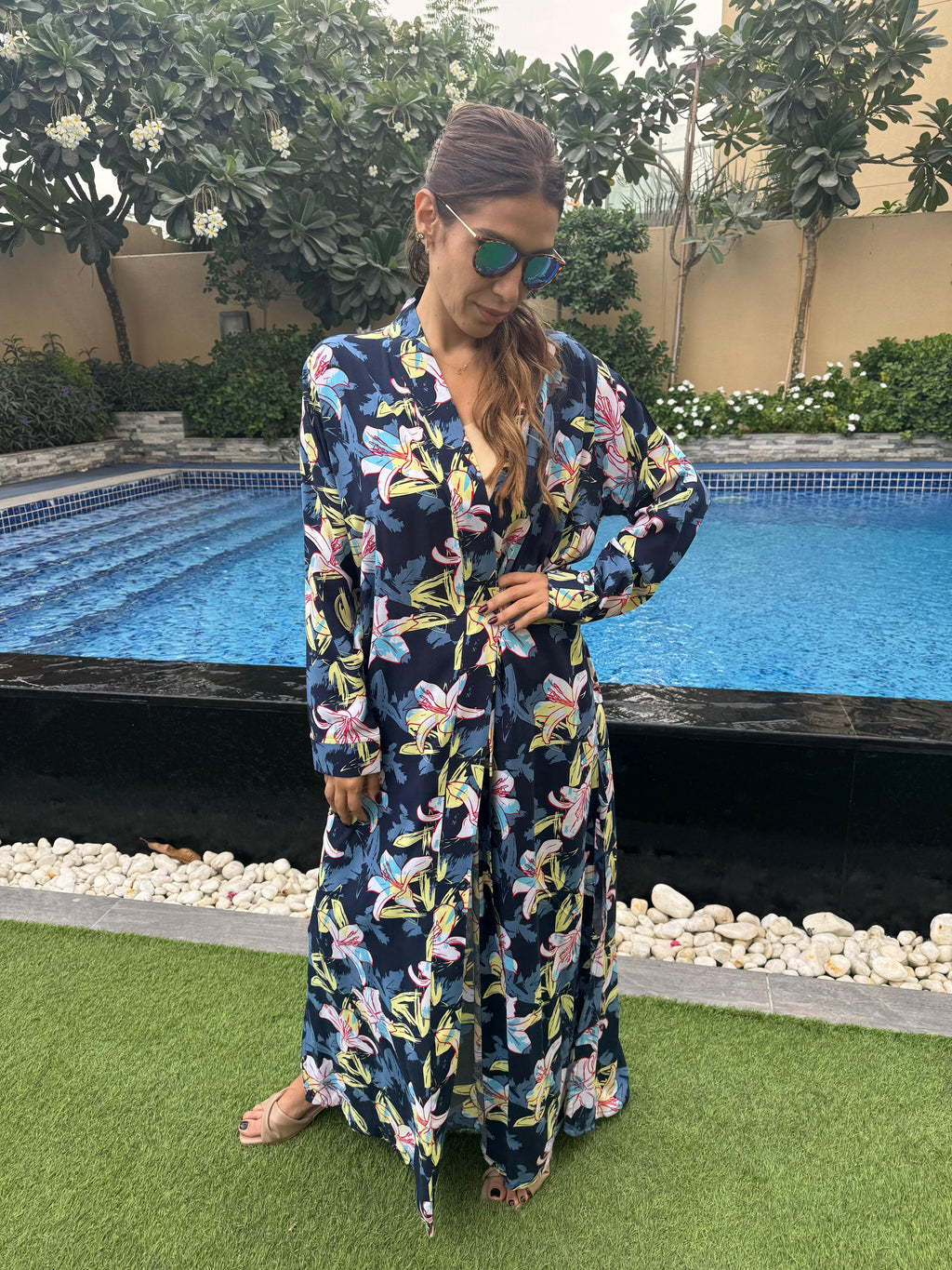 Navy Blue Floral Kimono