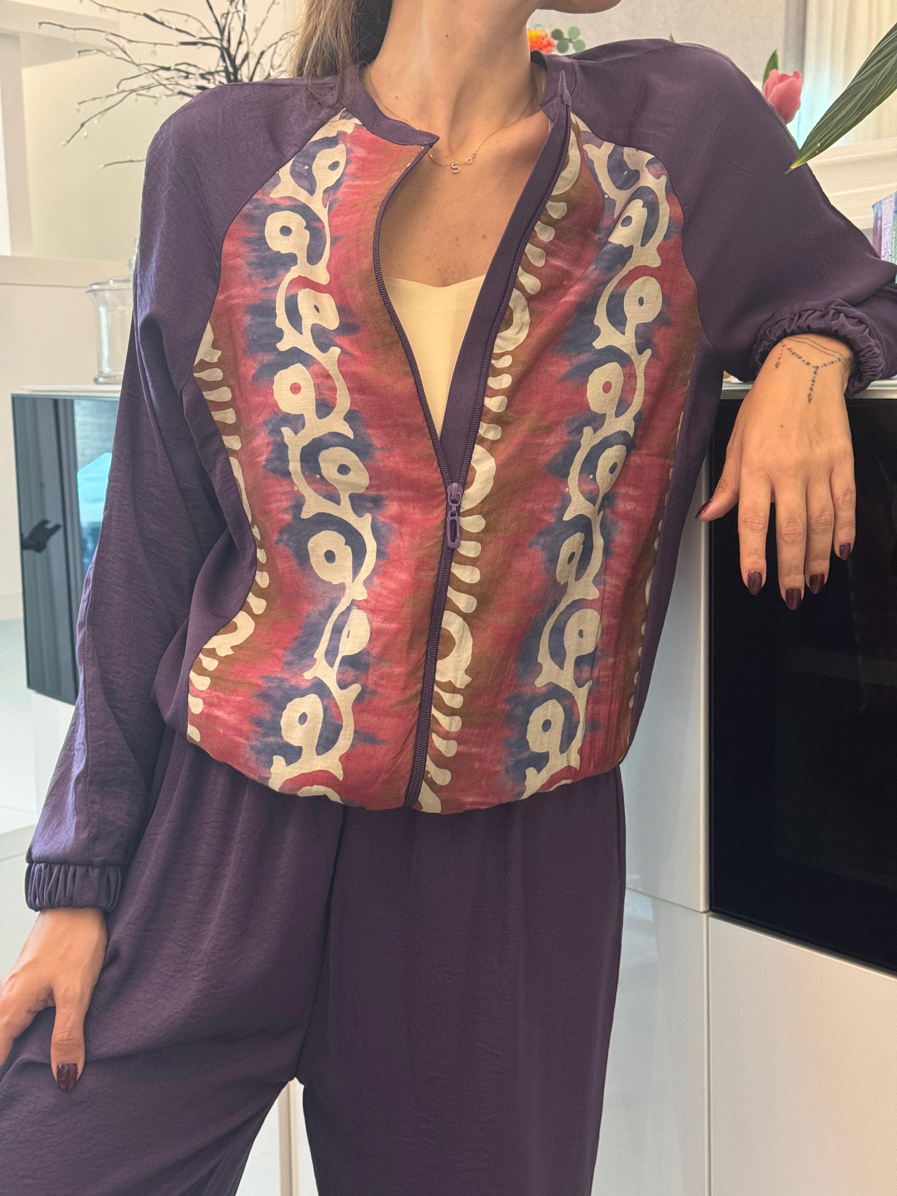 Purple Crepe Silk Bomber Set