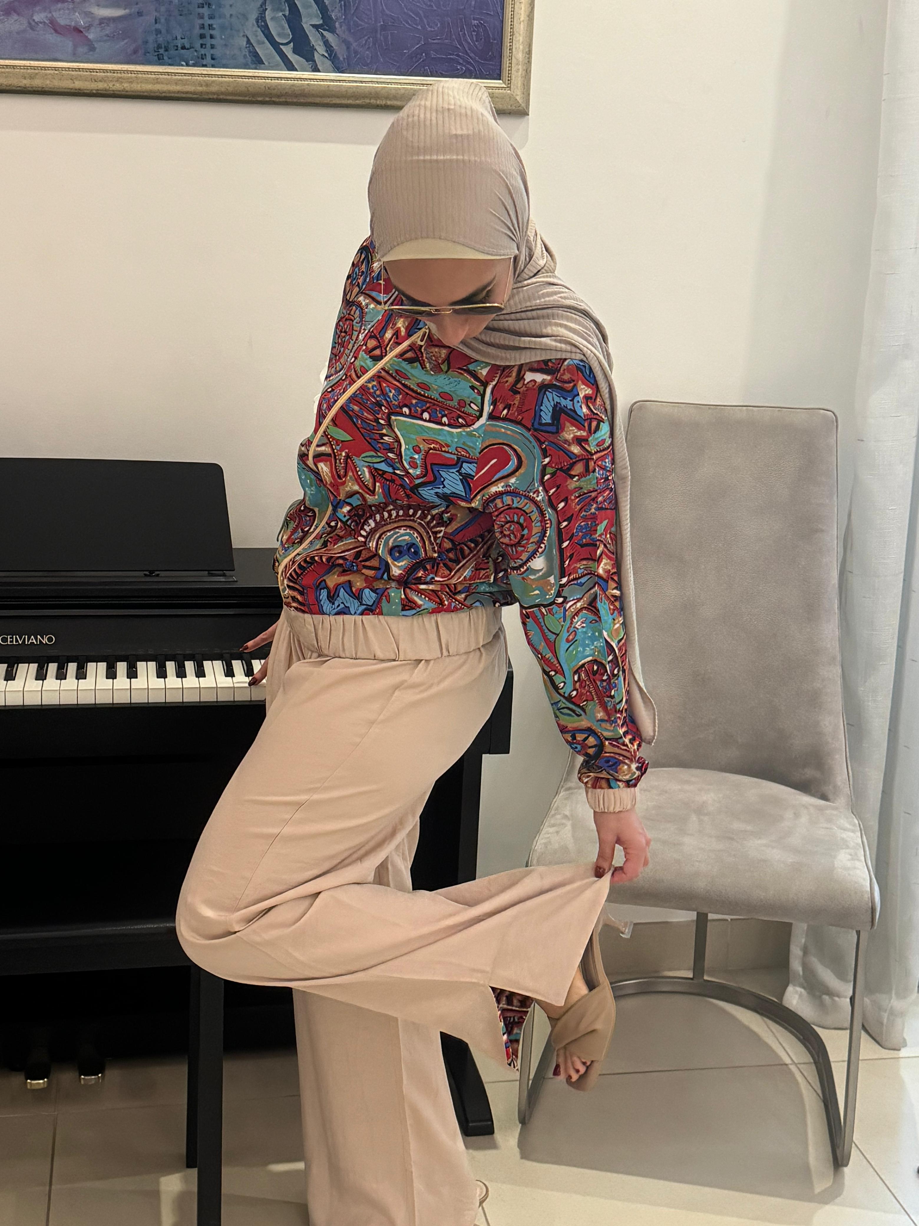 Printed Crepe Silk Bomber Set