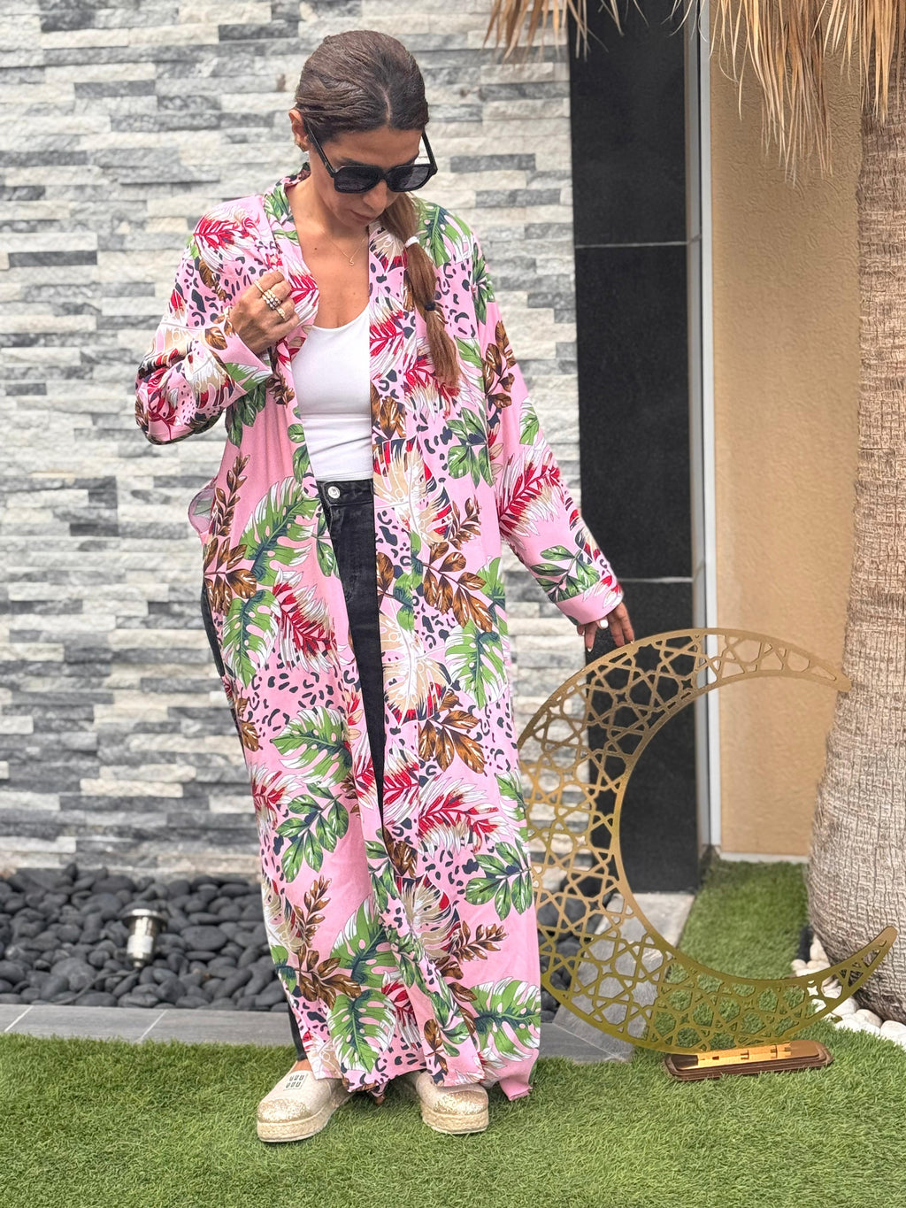 Pink Tropical Viscose Kimono