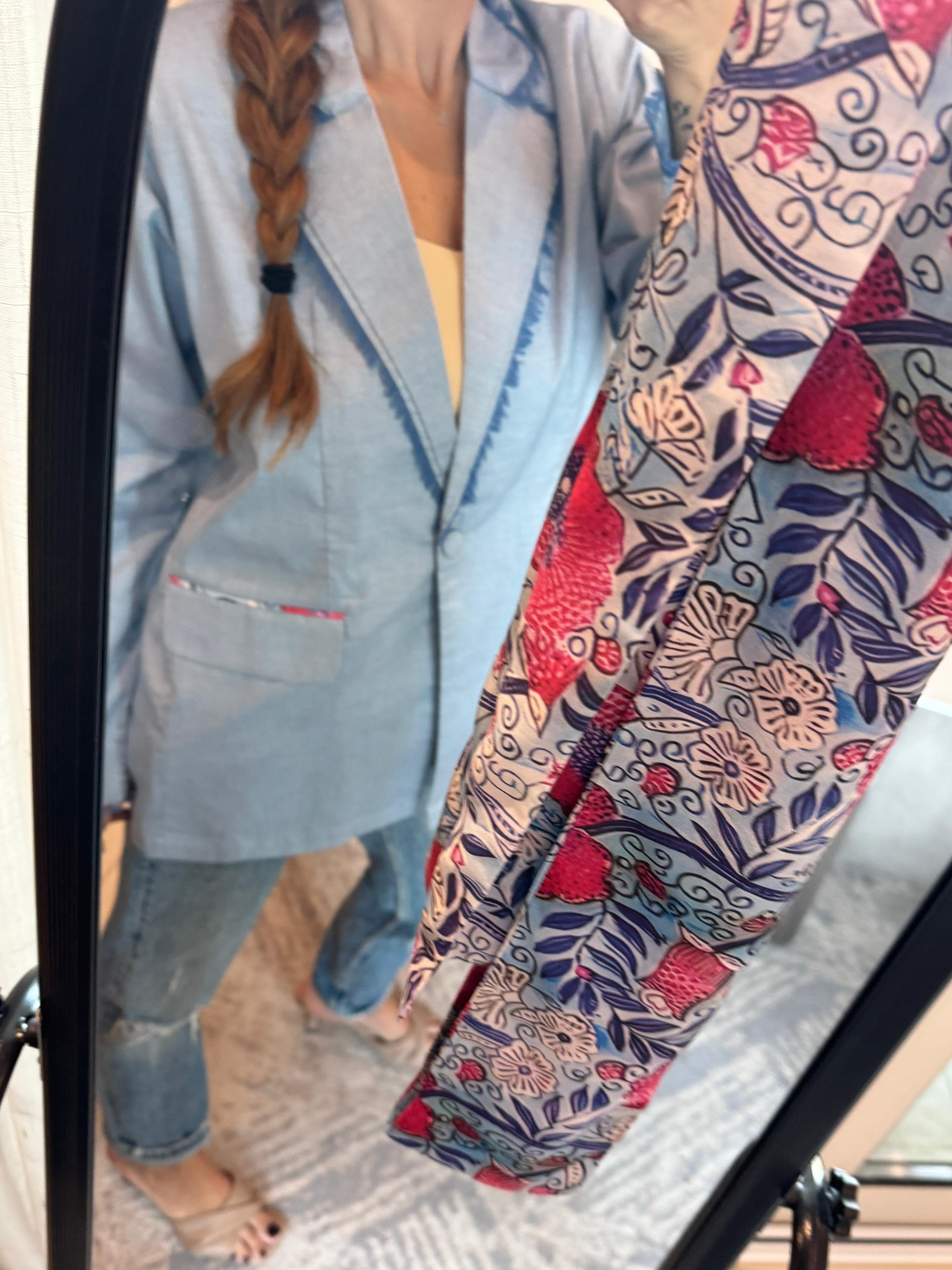 Denim Blazer – Floral Detail